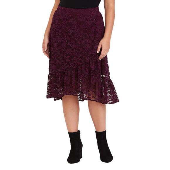 Torrid Lace Ruffle Trim Midi Purple Faux Wrap Hi Lo Lined Skirt Size 4X - Picture 1 of 6